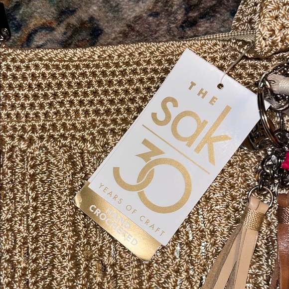 The Sak Beige Crochet Shoulder Bag with Pink Flower - Picture 3 of 4